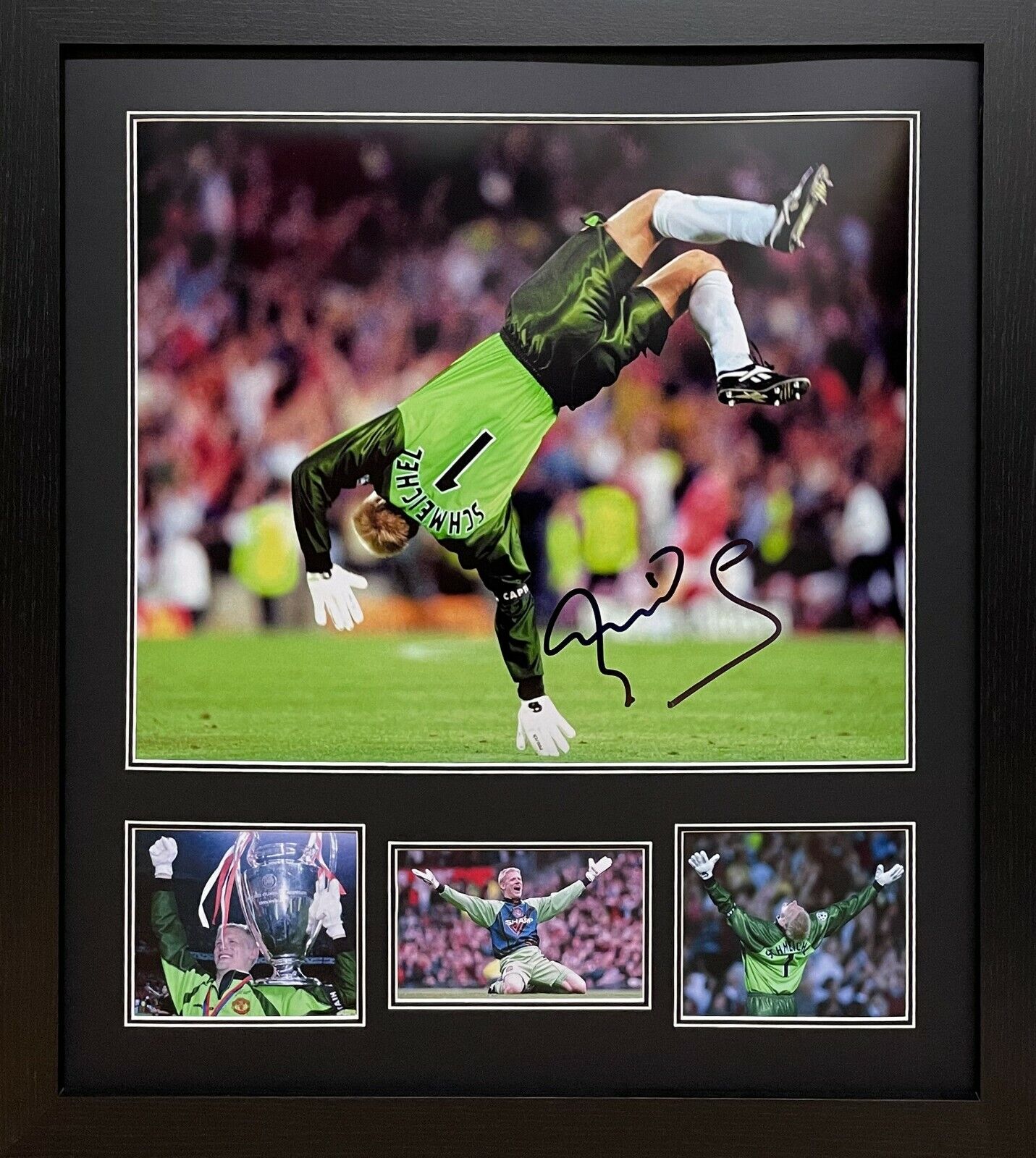 FRAMED SCHMEICHEL SIGNED MANCHESTER UNITED TREBLE 1999 FOOTBALL Photo Poster painting PROOF