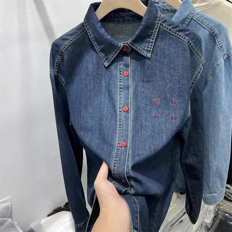 Athvotar Athvotar Embroidered Cowboy Shirt 2025 Spring/Winter Mid-Autumn Relaxed Casual Design New Hundred Shirt Coat