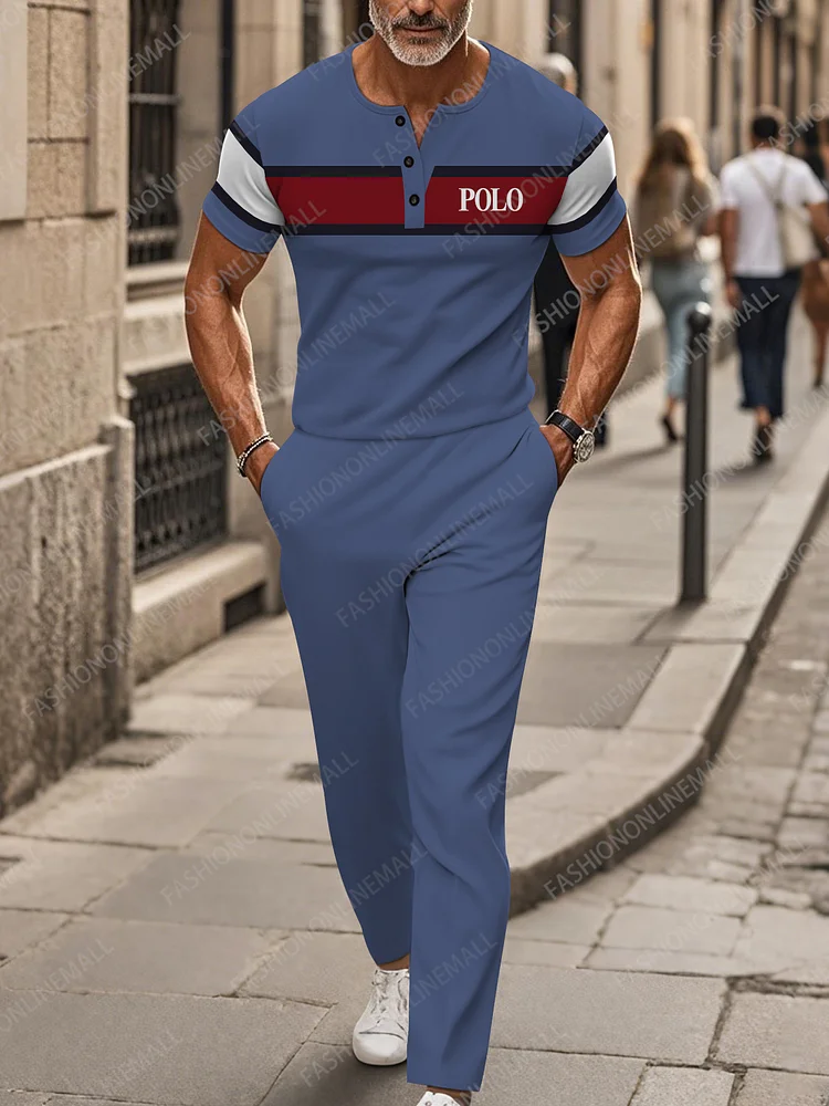Men's casual striped short sleeved pants set