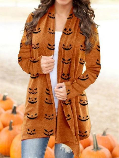 Halloween Pumpkin Face Print Cardigan - Shop Trendy Women's Clothing | LoverChic