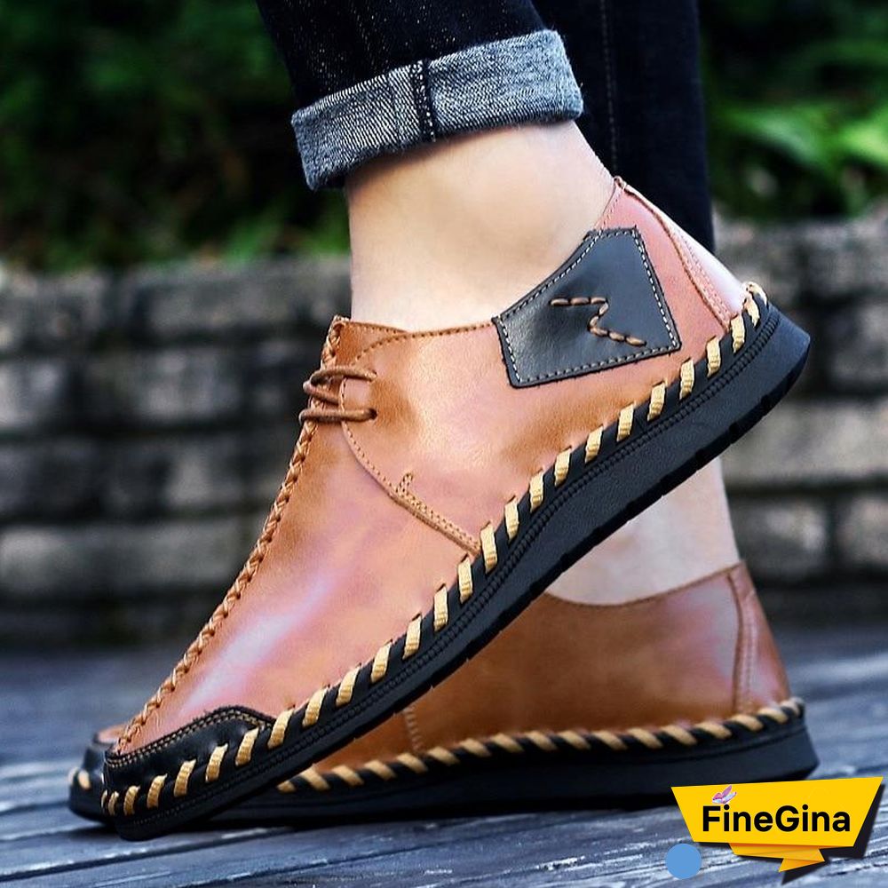 Men Casual Cow Leather Light Comfortable Split Leather Flats Shoes