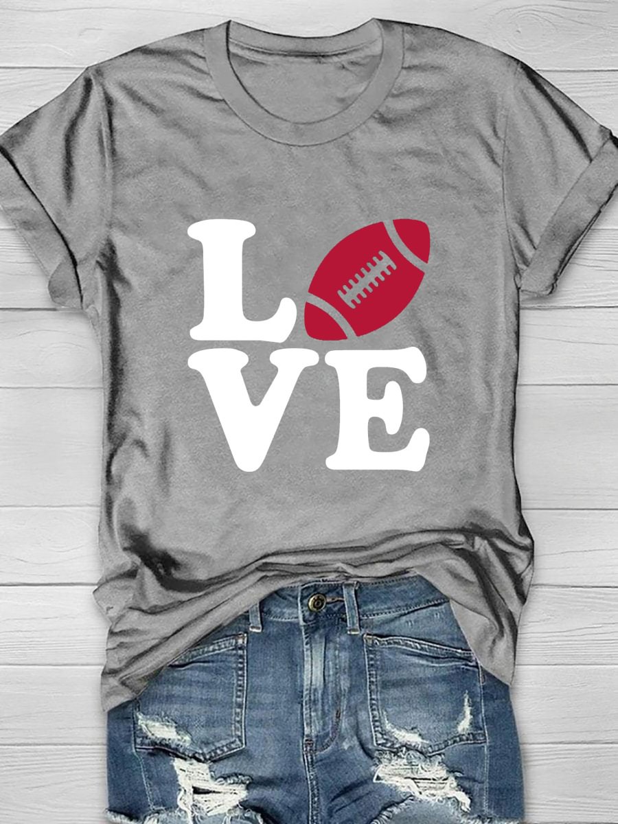 Love Football Print Short Sleeve T-Shirt
