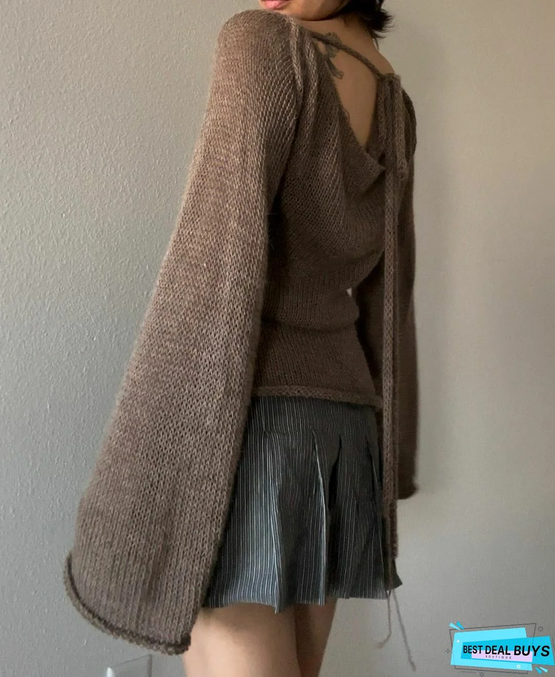 Solid Color Backless Hollow Bandage Sweater Tops