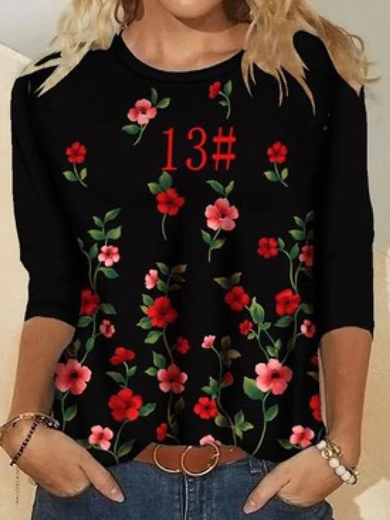 Women Long Sleeve Scoop Neck Floral Printed Graphic Top