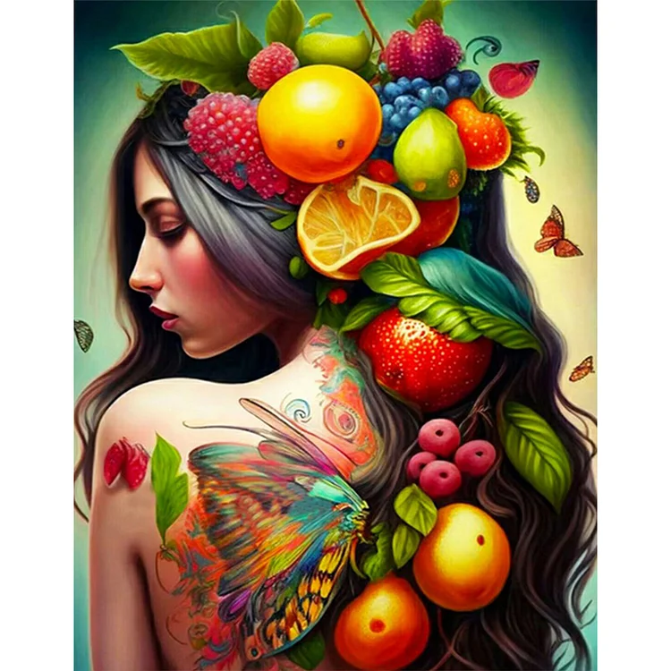 Full Round Drill Diamond Painting - Personality Girl Flowers And Birds Back - 30*40cm
