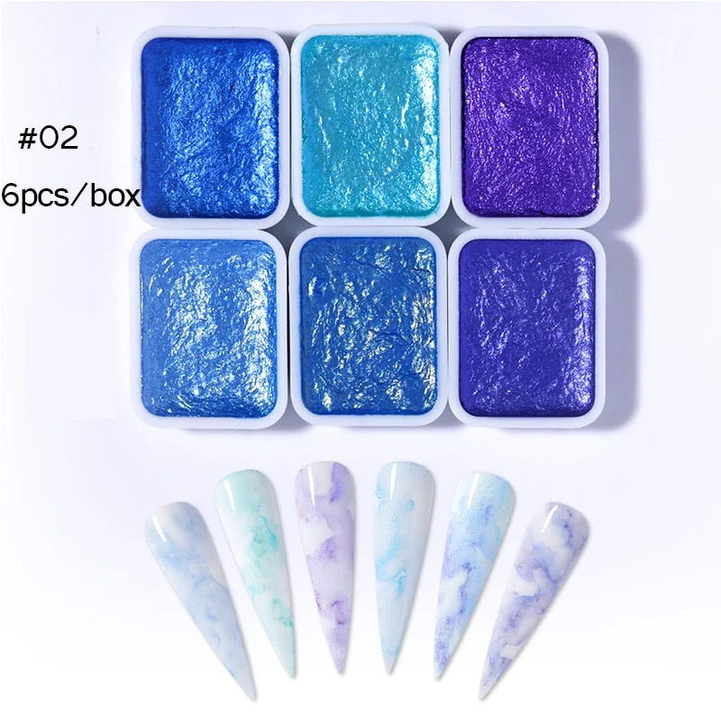6/12pc Blooming Paints Watercolor Nail Powder For Nails Abstract Nail Art Pigment Magic Pearl Chrome Glitter Manicure Nails-Nail Inspo
