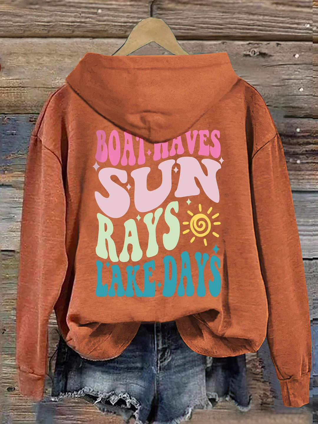 Boat Waves Sun Rays Lake Days Hoodie
