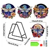4 PCS Wooden Diamond Painted Placemats Round Placemat with Holder (Dragonfly)