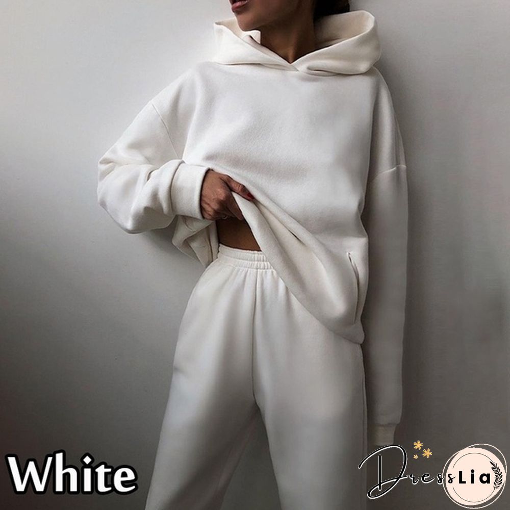 10 Colors Women Casual Sets Warm Hoodie Sweatshirts And Long Pant Solid Color Tops+ Leggings Loose Ladies Sport Suit Tracksuit Sportwear Two Piece Sets Outfit Playsuit