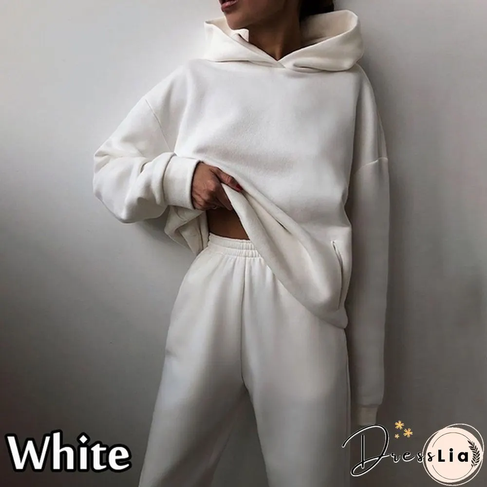 10 Colors Women Casual Sets Warm Hoodie Sweatshirts And Long Pant Solid Color Tops+ Leggings Loose Ladies Sport Suit Tracksuit Sportwear Two Piece Sets Outfit Playsuit