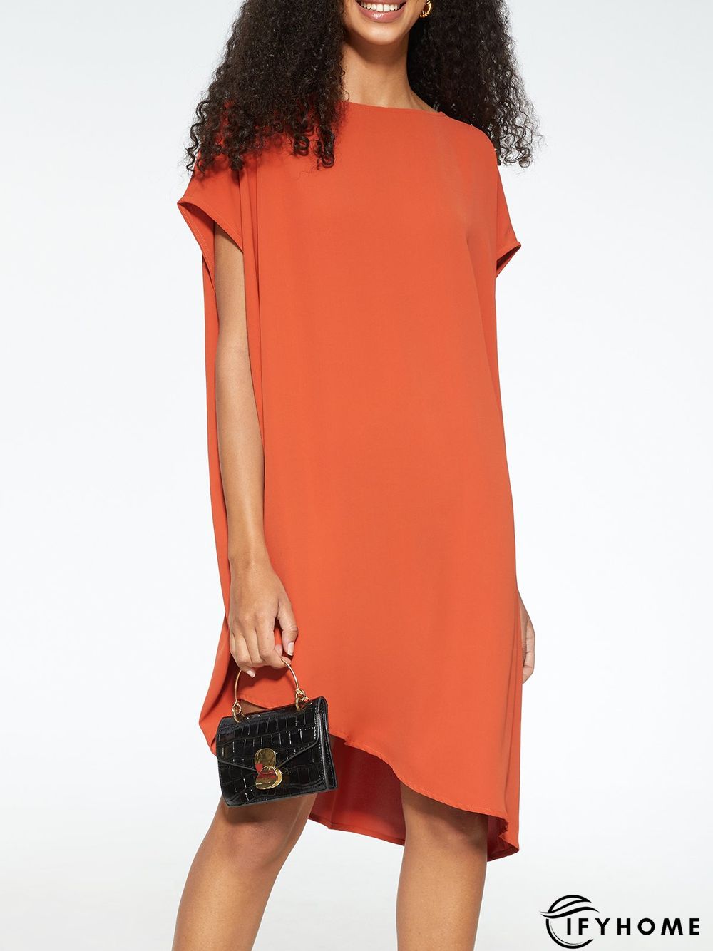 Simple Loosen Solid Cap Sleeve Knee Dress | IFYHOME