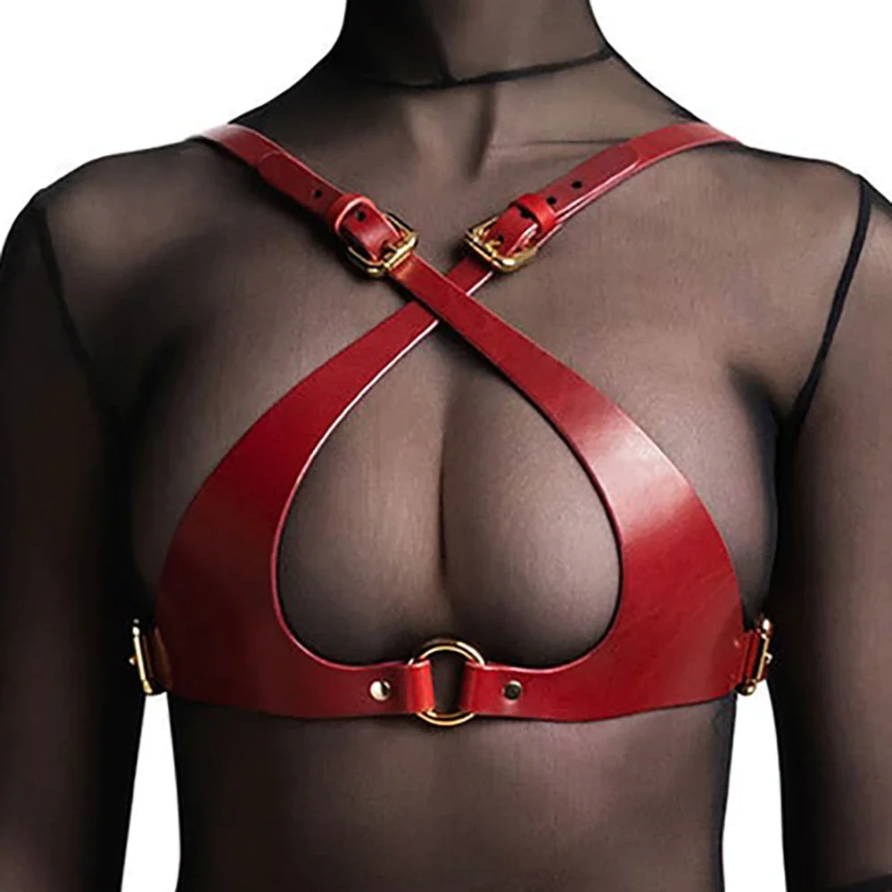 Billionm Fullyoung Red Harness Women's Faux Leather 2PCS Set Clothing Body Bondage Erotic Suspender Belts Garters Bdsm Lingerie Rave