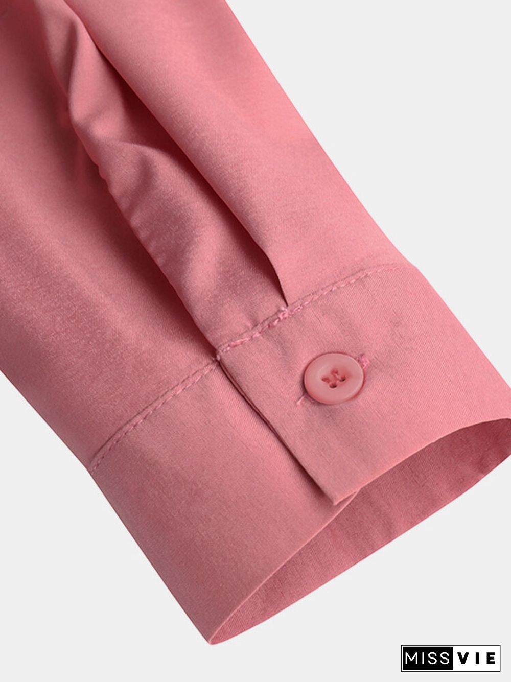 Women Solid Color Button Lapel Long Sleeve Casual Blouse