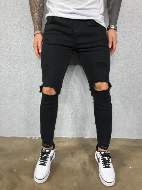 Men's Ripped Stretch Feet Ripped Trendy Fashion Jeans