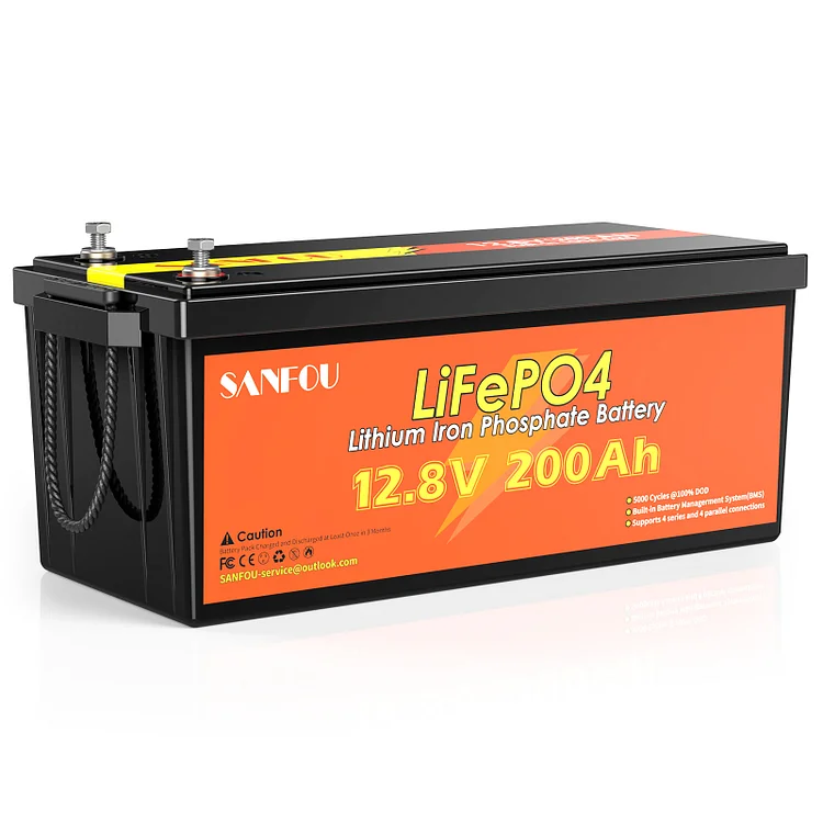 SANFOU 12.8V 200Ah LiFePO4 Battery, Built In BMS