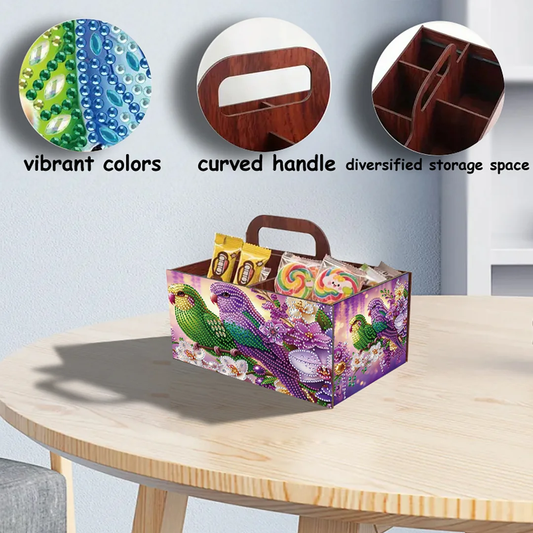 Completed Diamond Art Handmade Wooden Storage Box for Desktop Decor (Birdie B)