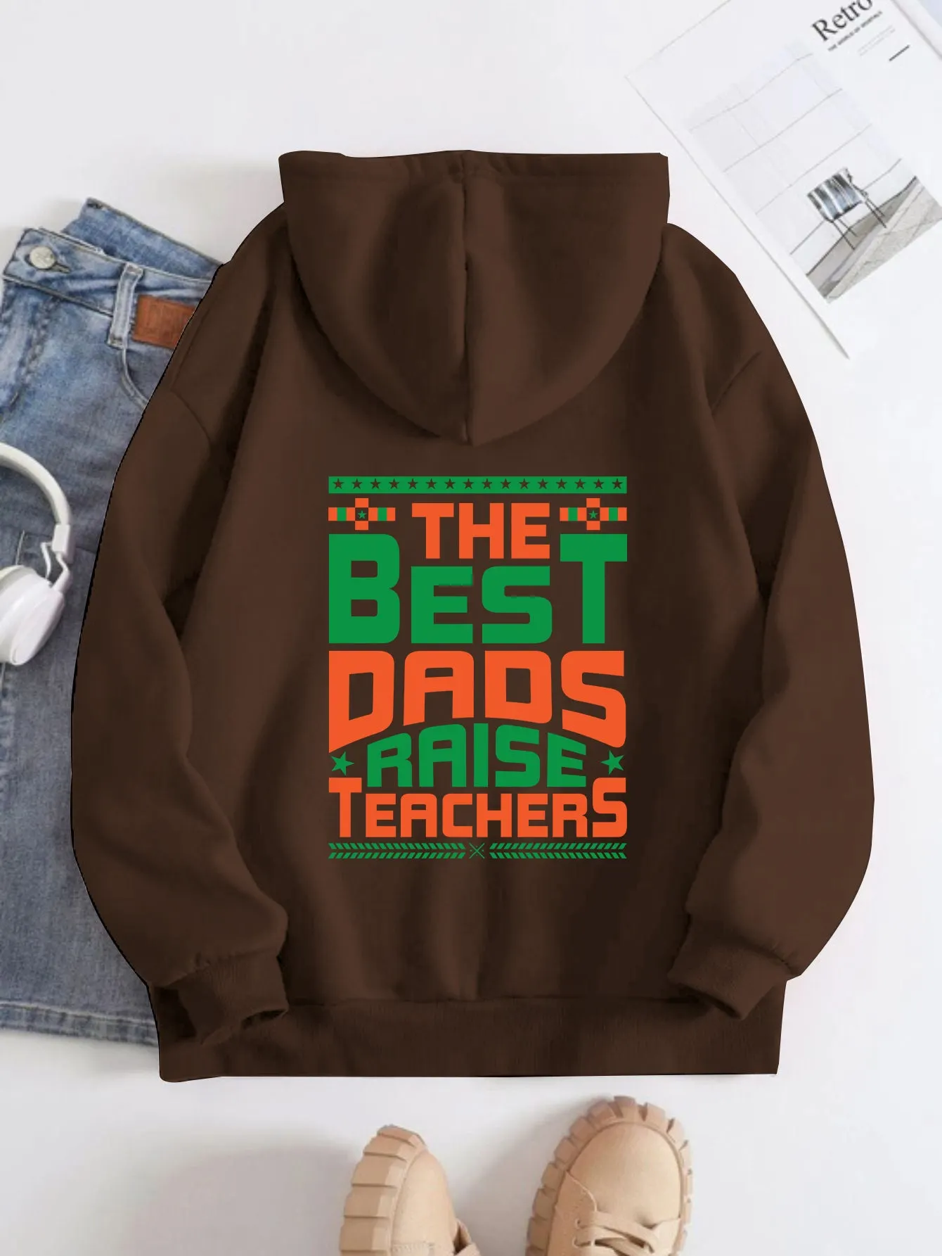 Printed Back Kangaroo Pocket Hoodie Long Sleeve for Women Pattern Best Darios Raise