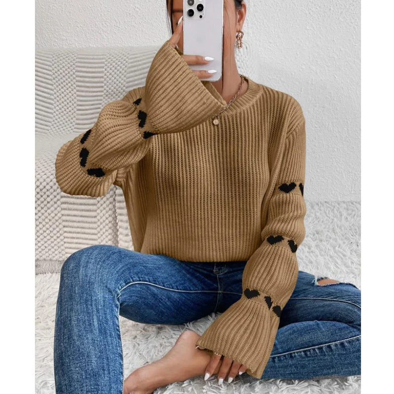 Athvotar Athvotar And Winter Sweater Women's Loose Long-Sleeved Striped Elbow Love Collar Knitted Shirt