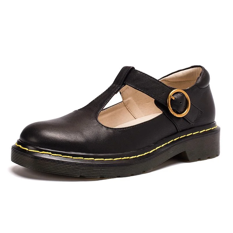 Handmade Leather Flat Mary Jane Shoes For Women Round Toe