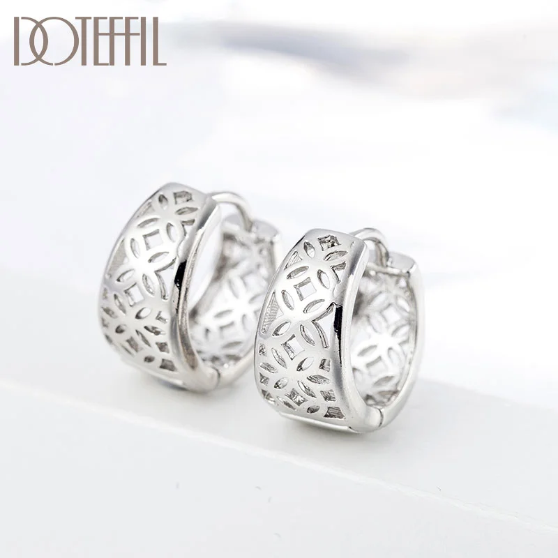 DOTEFFIL 925 Sterling Silver Hollow Pattern Gold Earrings For Women Jewelry 