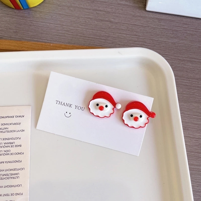 Cute Christmas Stud Earrings ~ Cartoon Santa Claus Elk Gingerbread Man Ear Clip Sweet Girl Sterling Silver Needle Earrings