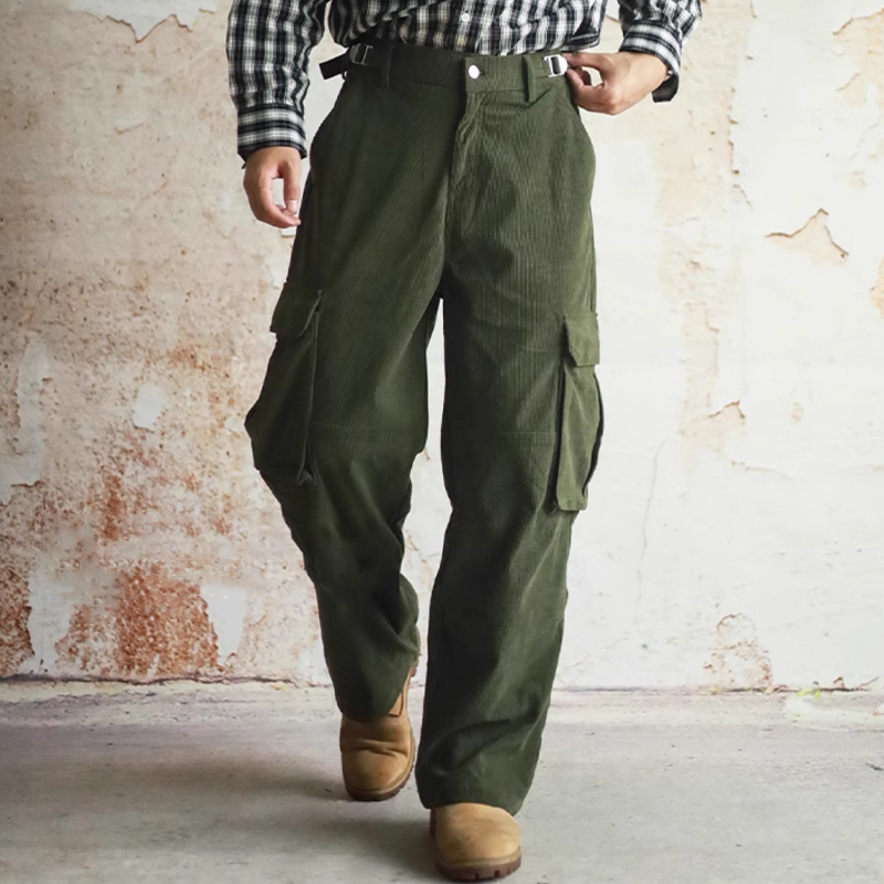 Vintage Casual Corduroy Straight-Leg Cargo Pants