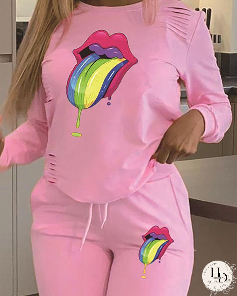 Mouth Pattern Ribbed Tracksuit P13492