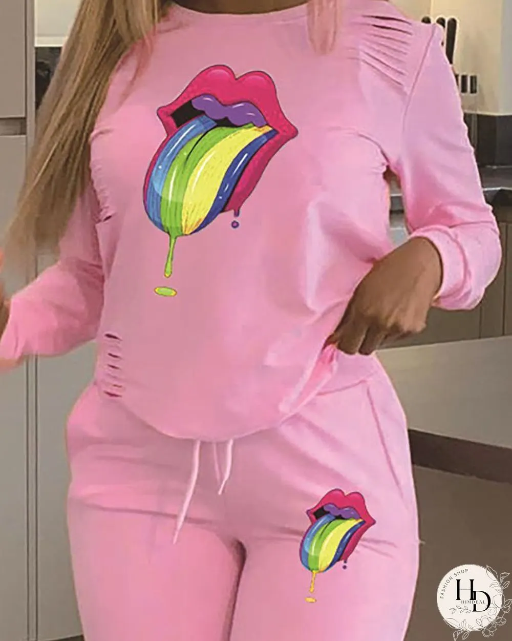 Mouth Pattern Ribbed Tracksuit P13492