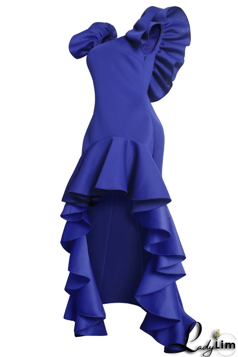 Blue Fashion Solid Flounce Square Collar Irregular Dress Plus Size Dresses