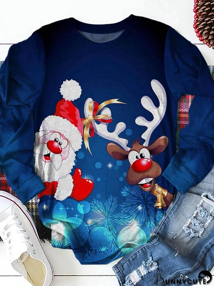 Deer and Santa Print Long Sleeve Casual Top