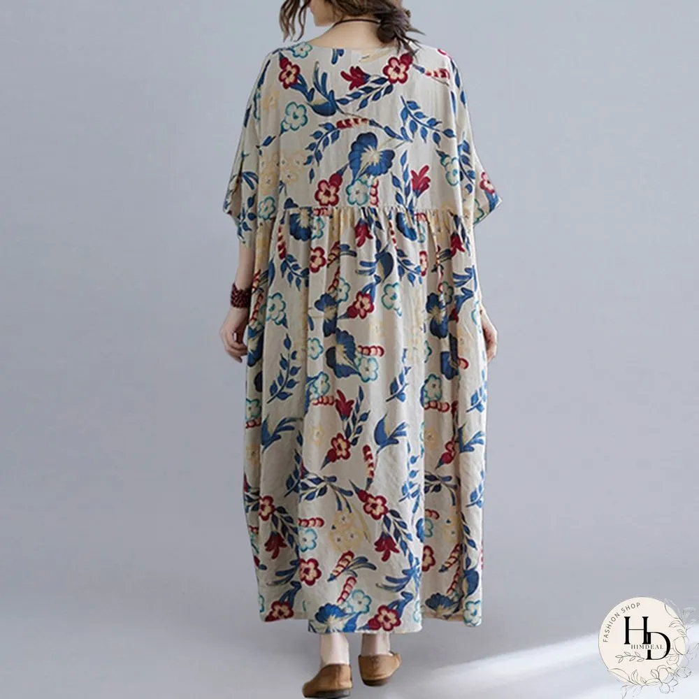 ZANZEA Women Half Sleeve Round Neck Dress Floral Print Summer Dress Casual Loose Long Dress