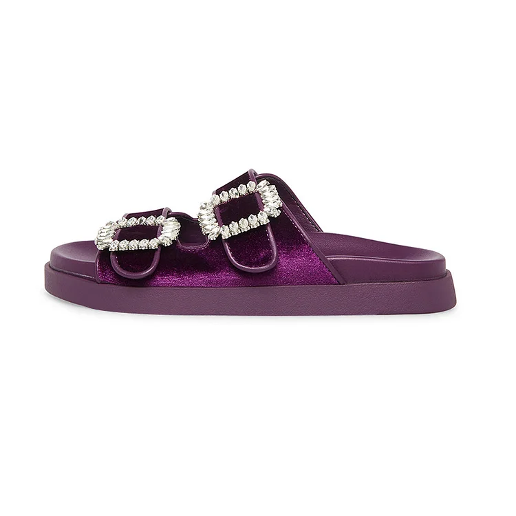 Purple Rhinestone Sandal Mules   with Open Toe and Buckle Vdcoo