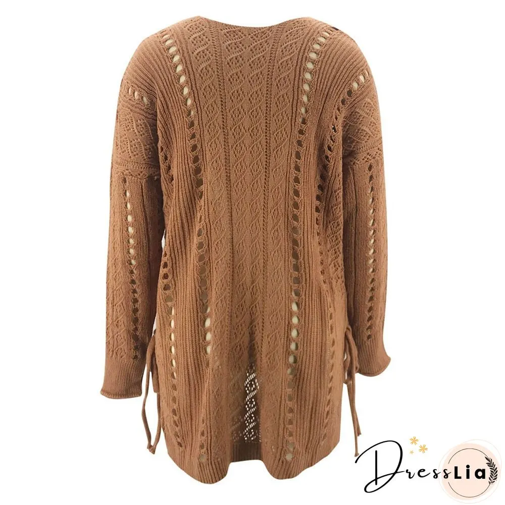 Women Winter V-Neck Sweaters Vintage Hollow Out Pullovers Sweater Ladies Solid Colour Hollow Out Pull Femme jersey mujer D30