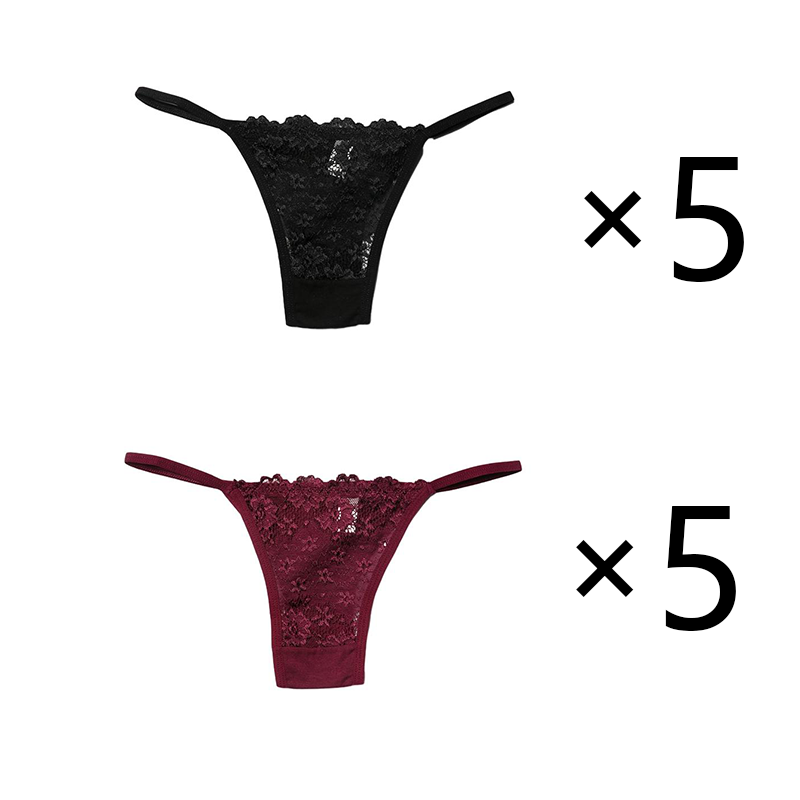 Kissbake 10PCS/SET Women's Lace Panties Ladies Sexy Cotton Underwear Female Thong Hollow Out Low Waist Lingerie Seamless G-String