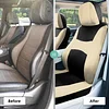 Automotive Seat Covers Beige Black Universal Fit Seat Cover Combo Set with Steering Wheel Cover and Seat Belt Pad (Airbag Compatible and Split Bench)
