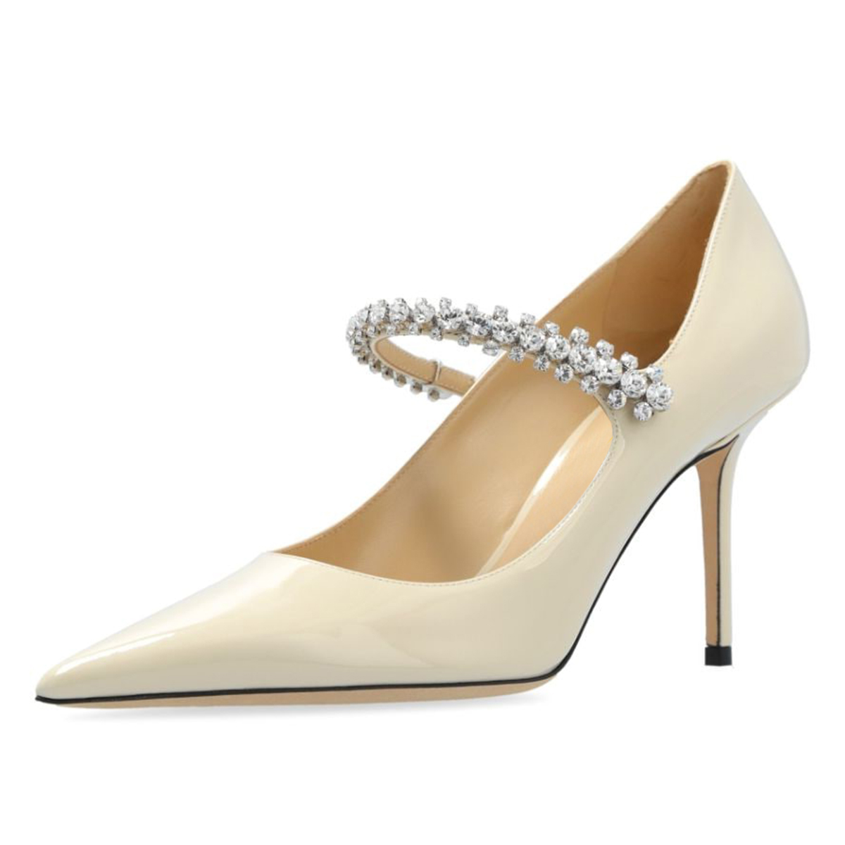 Patent Leather Rhinestone Point Toe Stiletto Heel Pumps Shoes in Beige Nicepairs