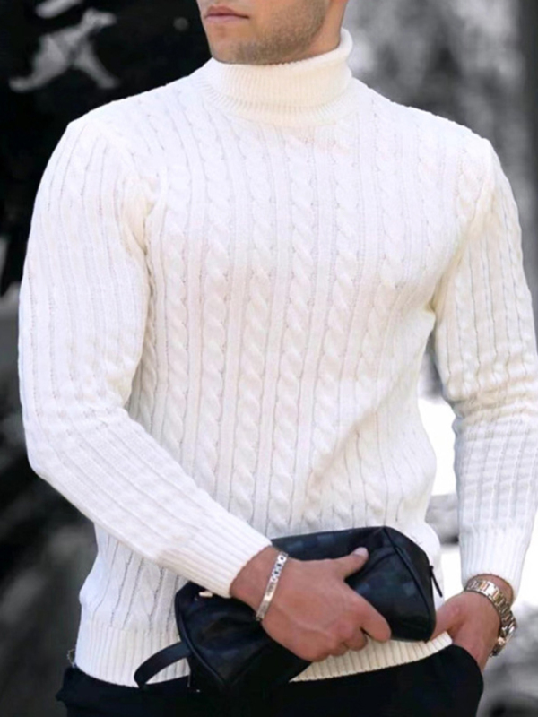 Mature Men's Turtleneck Casual Tight Stretch Sweater