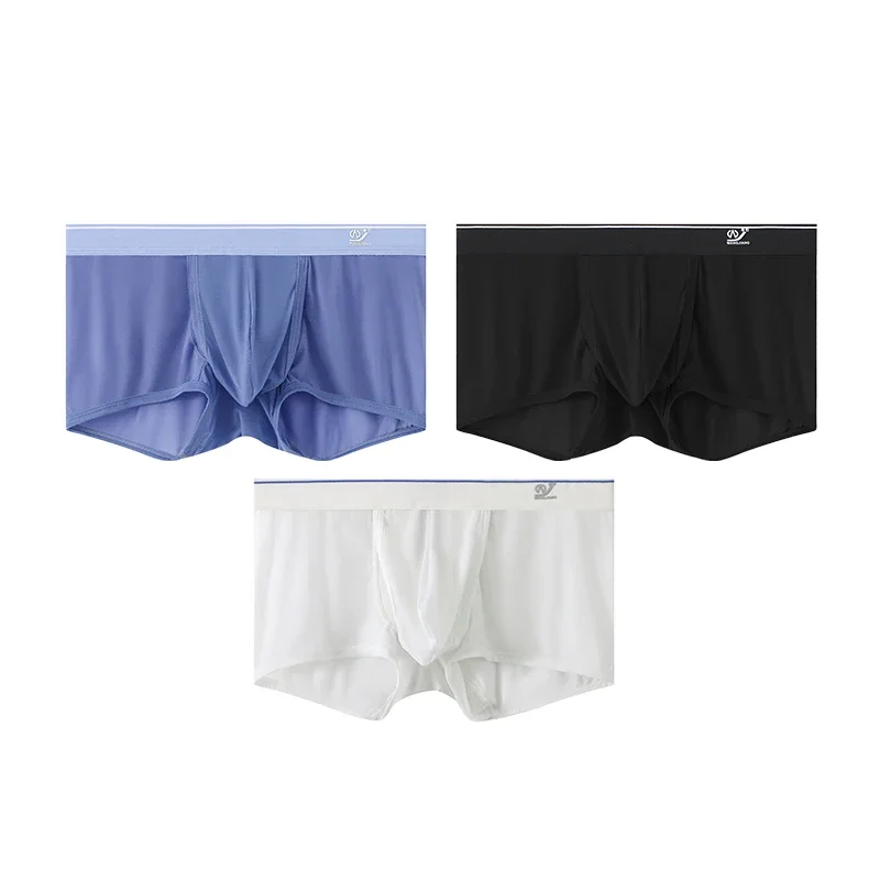Aonga 3 PCS/Lot Mens Boxers Briefs Panties Elastic Underwear Low Waist Panties Open Front Shorts Trunks Soft Pouch Underpants aonga