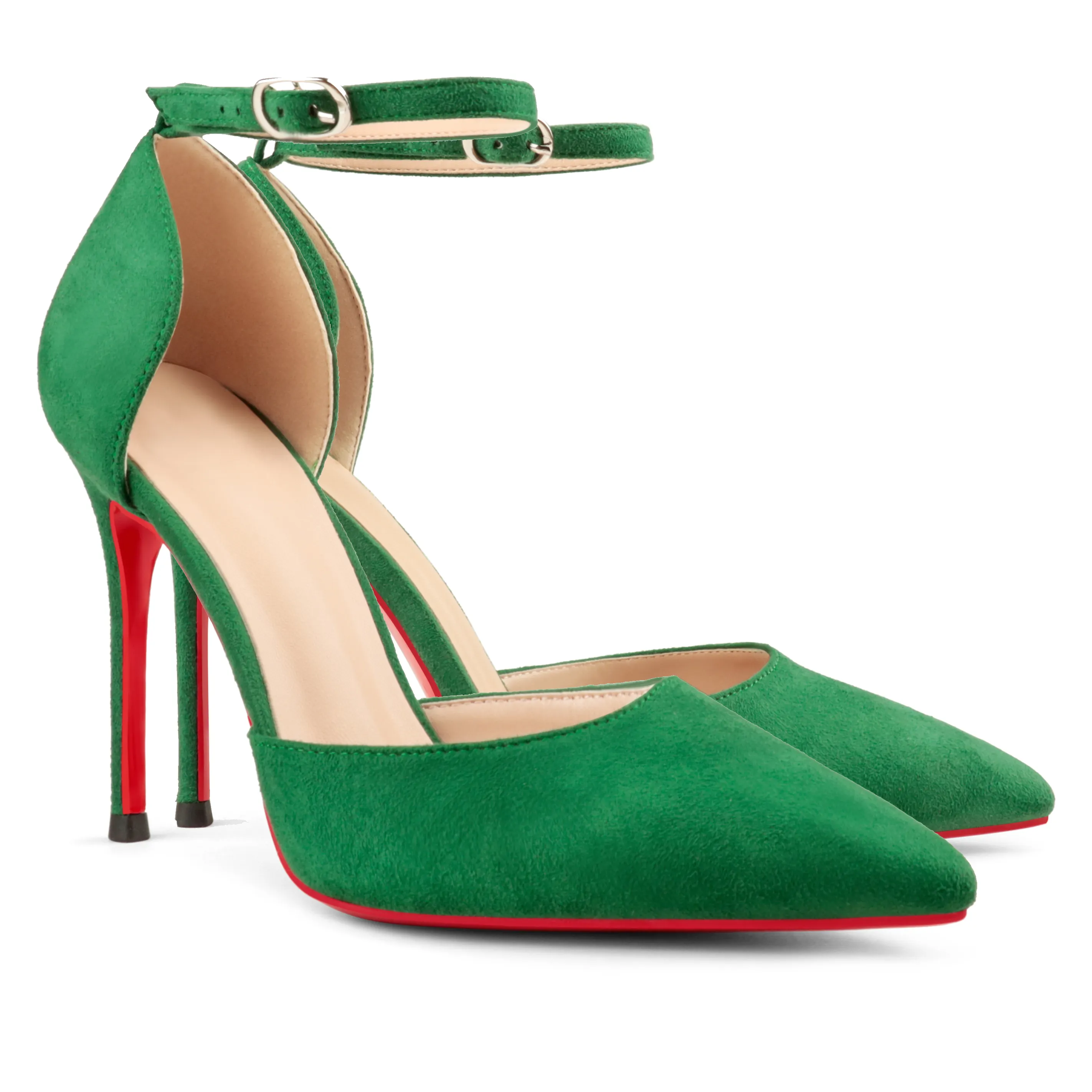 100mm Women&rsquo;s High Heels Ankle Strap Pointed Toe Suede Pumps Wedding Party  Sandals-vocosishoes