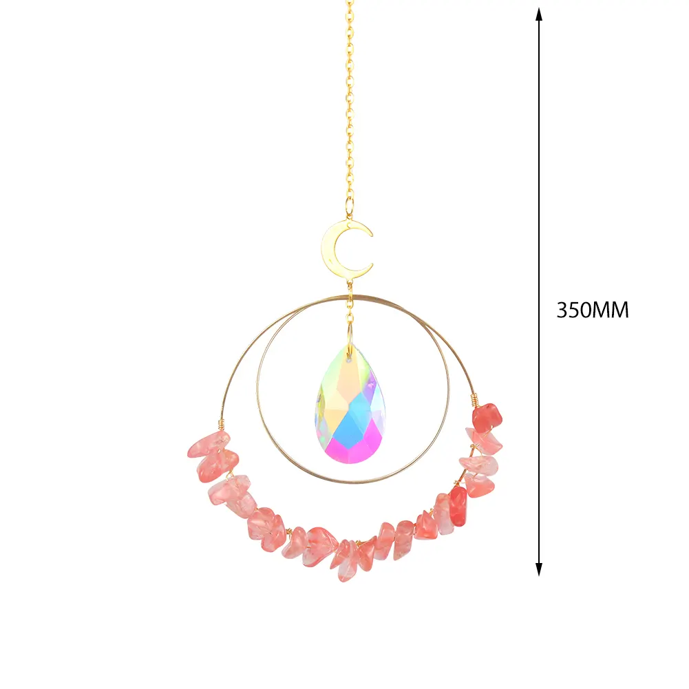 Crystal Sunlight Trapping Windchime Prism Light Catching Pendant (Pink)