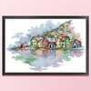 (Stamped/Counted) Colorful Village-14CT Cross Stitch 37*27cm/14.57*10.63in