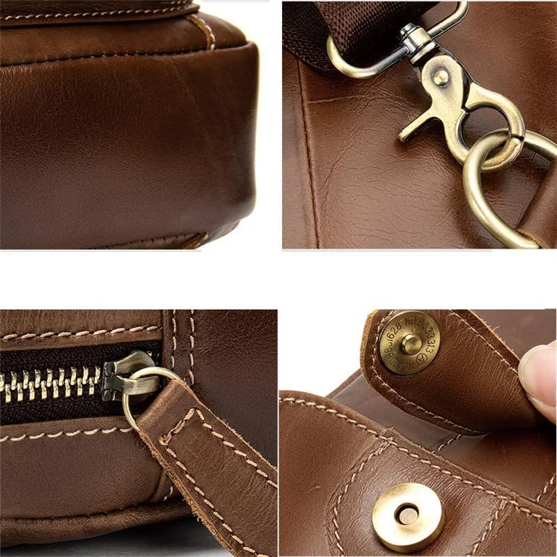 Men’s Retro Style Soft Genuine Leather Large Capacity Adjustable Sling Chest Bag