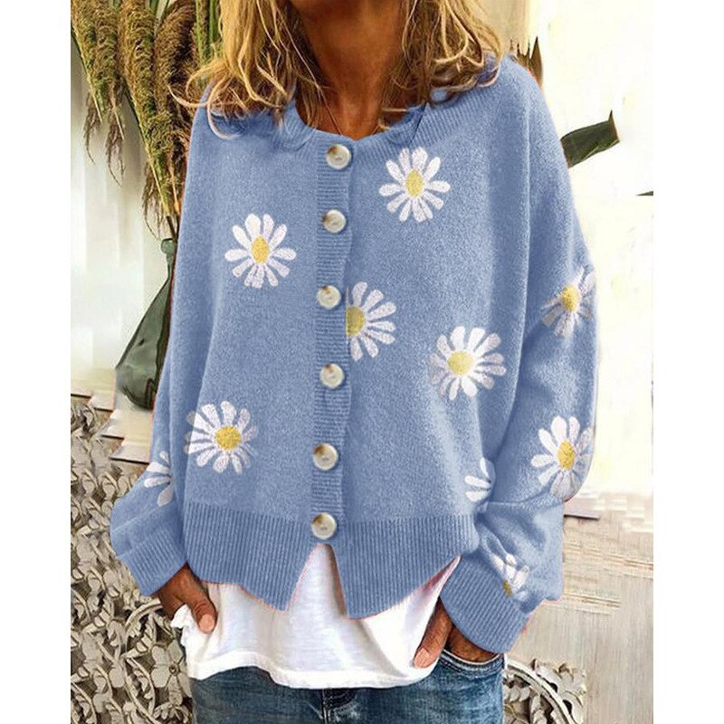 Women’s Round Daisy Floral Casual  Cardigan