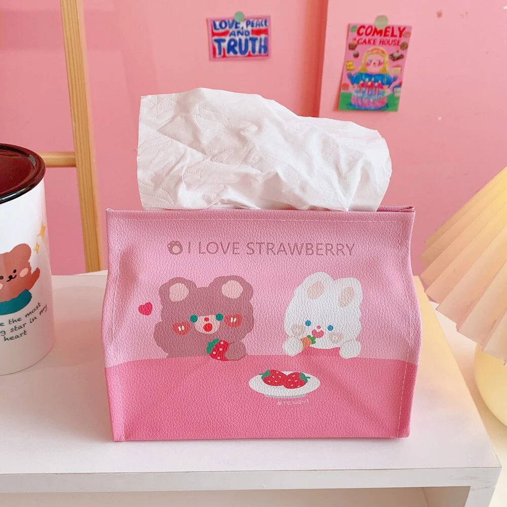 W&G Korean Cute Cartoon Bear Tissue Box Girl Heart PU Desktop Tissue Storage Student Dormitory Pumping Box