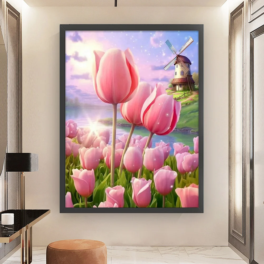9CT Full Stamped Cross Stitch Bead Embroidery- Tulip(Canvas|44*62CM)