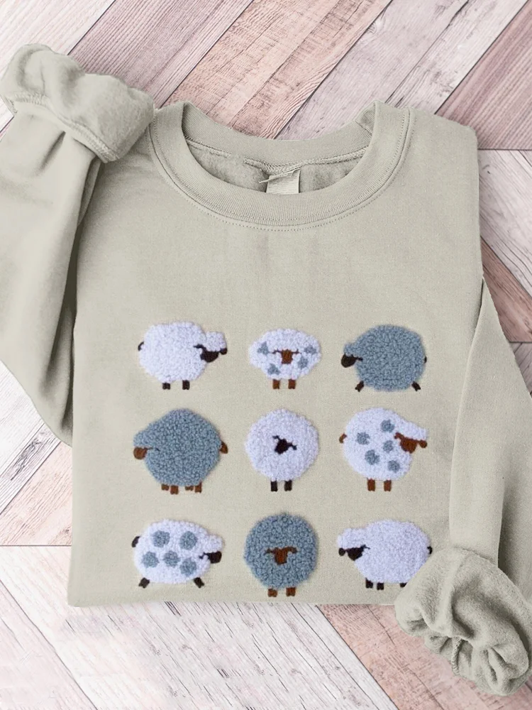 VChics Cute Fluffy Sheep Embroidery Comfy Sweatshirt