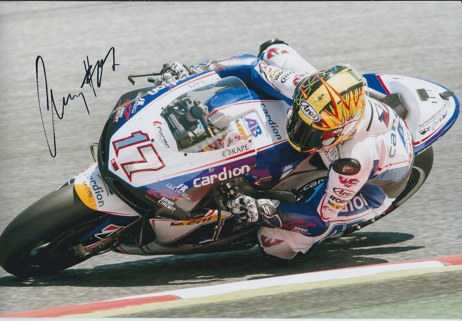 Karel ABRAHAM SIGNED 12x8 Photo Poster painting MotoGP Rider AFTAL Autograph COA ART Aprilia