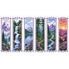14CT 2 Strands Cross Stitching Bookmark Kit 6PCS Single-Sided Stamped Embroidery Page Marker Set Vintage Stamped Cross Stitch Page Charm for Teachers Bookworms Women Readers (Mountain Scenery)