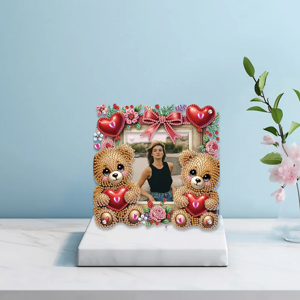 5D DIY Heart Bear Acrylic Special Shape Rhinestone Tabletop Photo Frame Kit