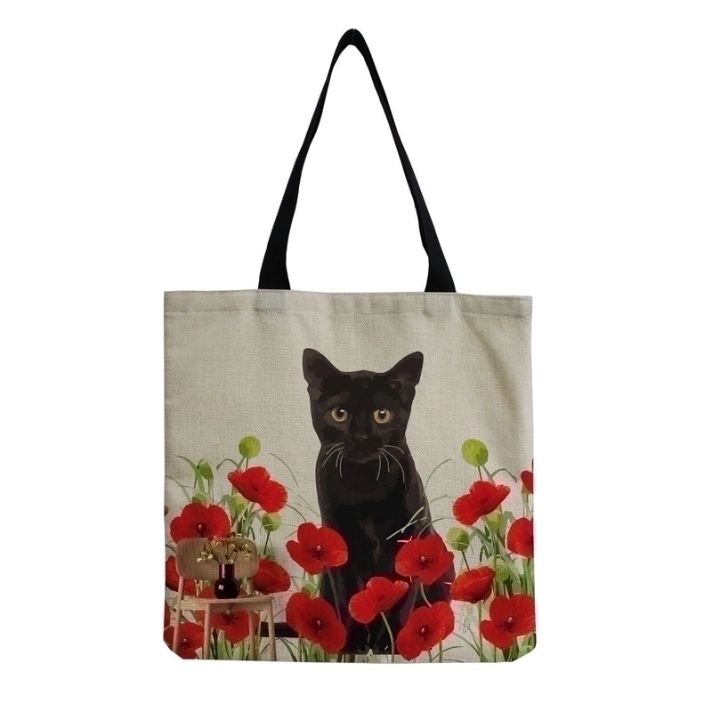 Women’s All Seasons Linen Cat Minimalist Square Open Canvas Bag